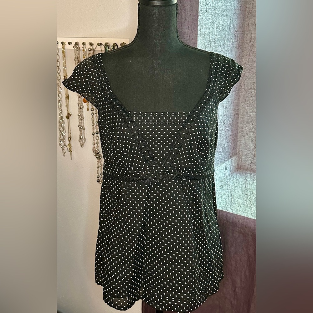 Ann Taylor Polka Dot Black and White Blouse